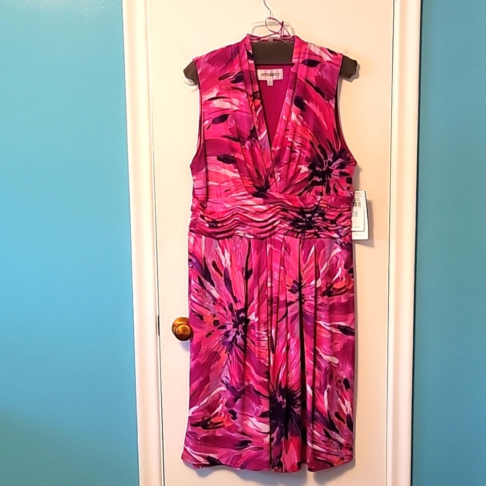 Multi print fuscia summer sleeveless dress